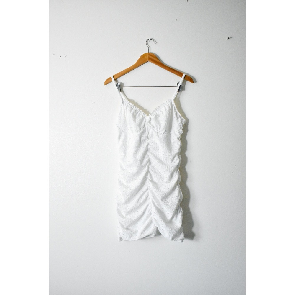 H&M Divided Eyelet Ruched Mini Dress Women Size L White Y2K Coquette Bodycon